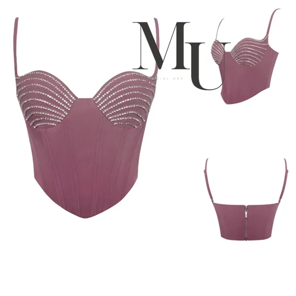 💜 Dolley Mauve Crystal-embellished Corset Top 💜