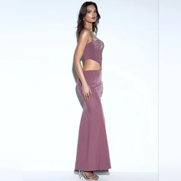 💜 Dolley Mauve Crystal-embellished Corset Top 💜