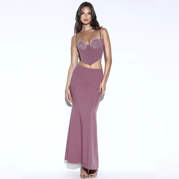 💜 Dolley Mauve Crystal-embellished Corset Top 💜