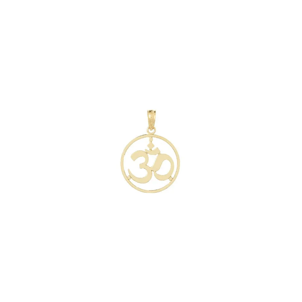 10K Cut-out Round Frame Yoga Om Symbol Pendant