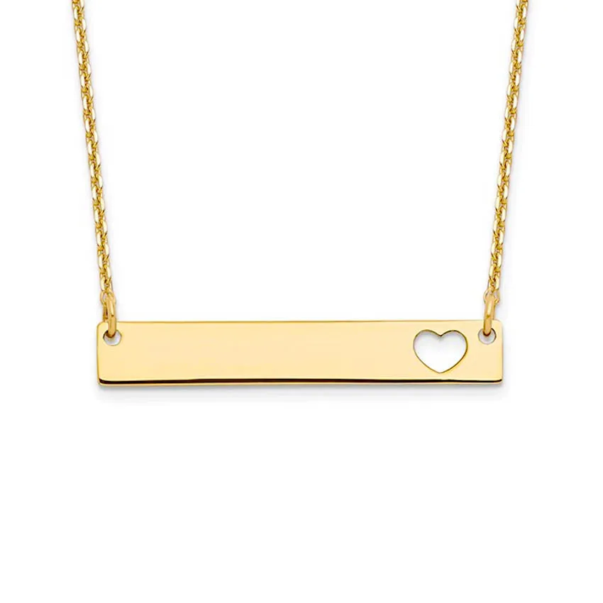 10K Gold Heart Cut-Out Bar Necklace