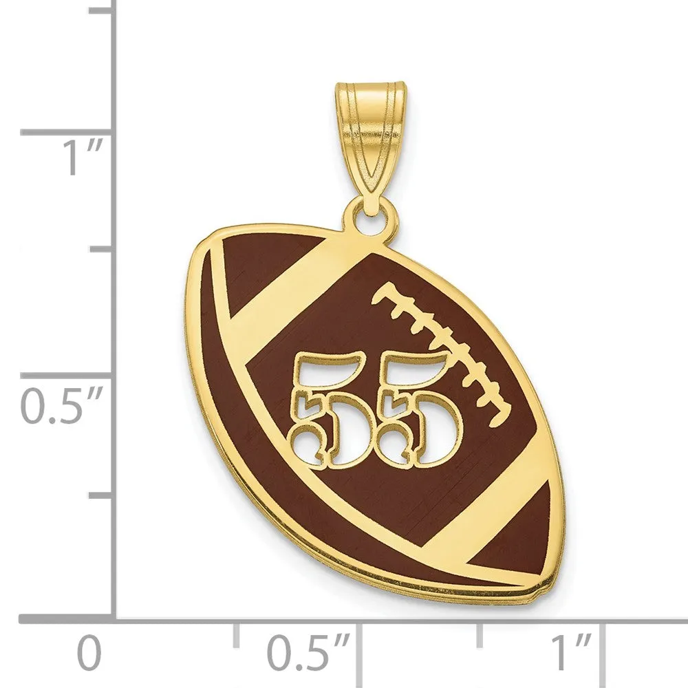 10KY Enameled Personalized Football with Cut Out Number Pendant