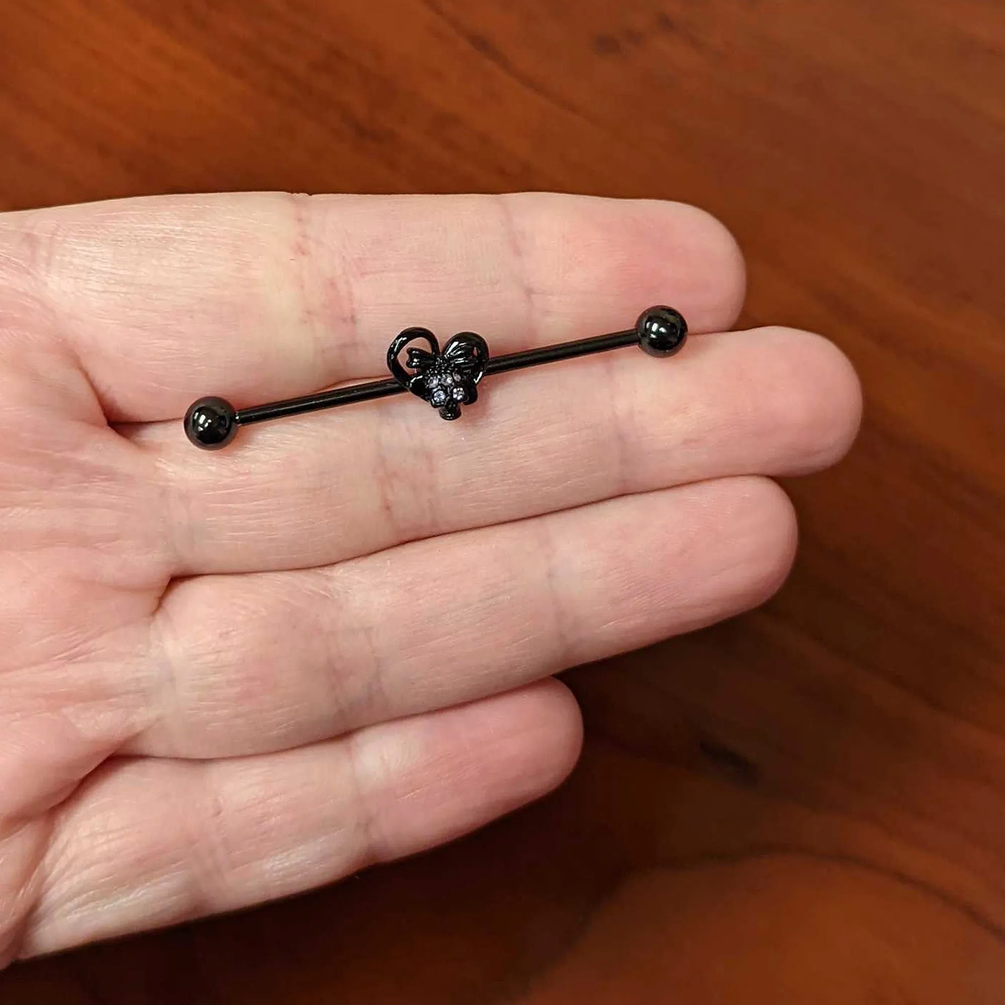 14 Gauge Purple Gem Black Skull Bow Heart Industrial Barbell 38mm