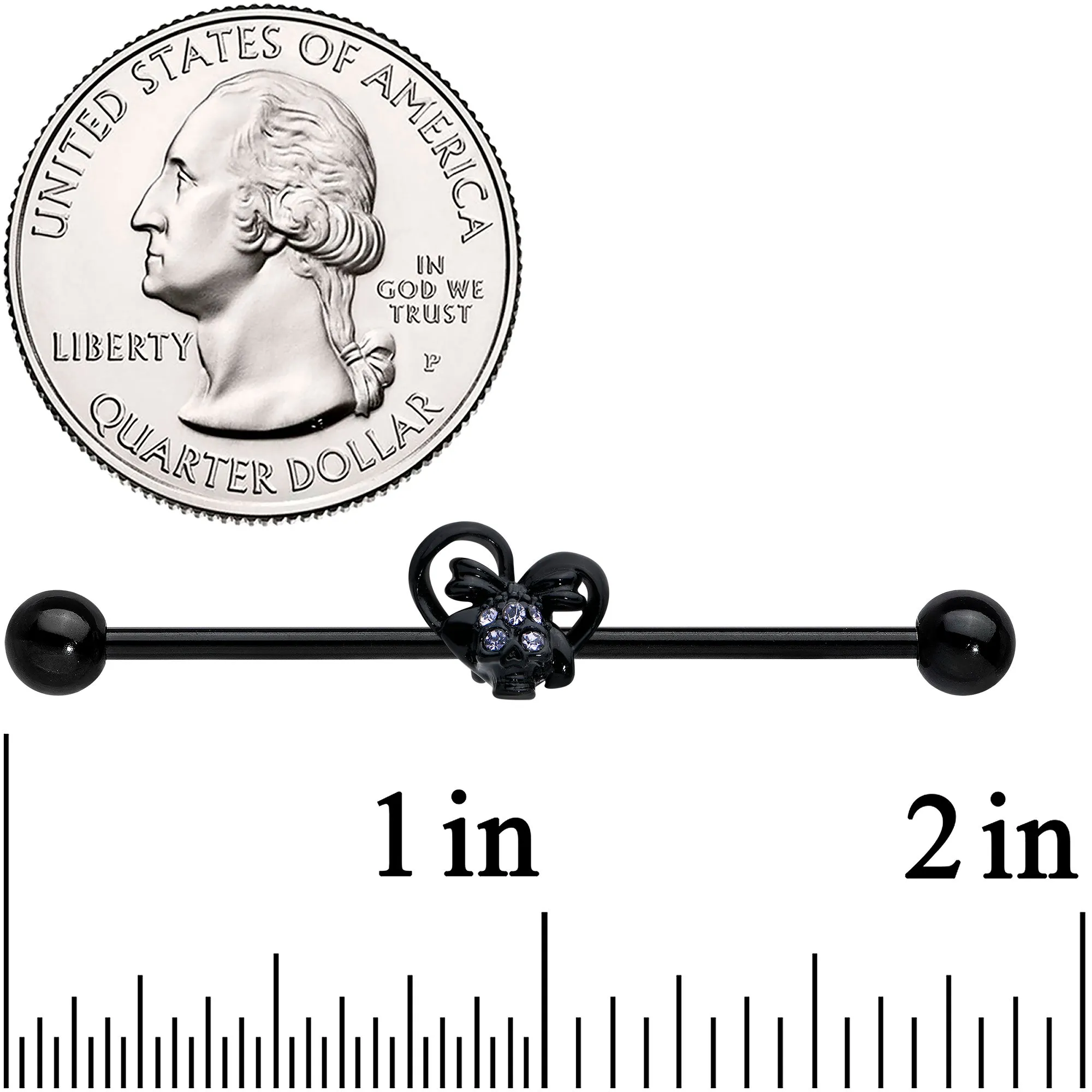 14 Gauge Purple Gem Black Skull Bow Heart Industrial Barbell 38mm