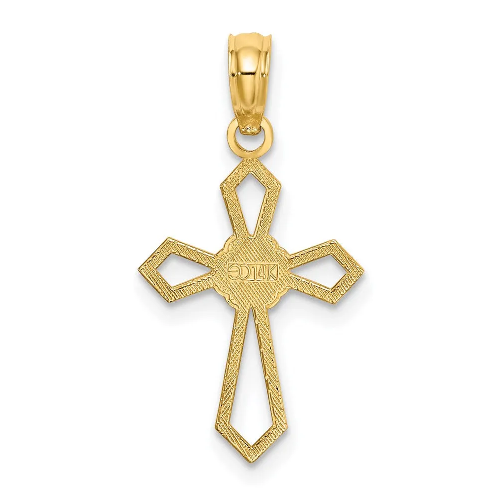 14K Cut-Out and Flat Cross W/ Flower Charm