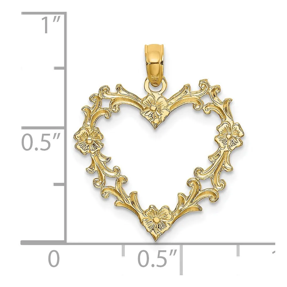 14K Cut-Out Floral Heart Charm