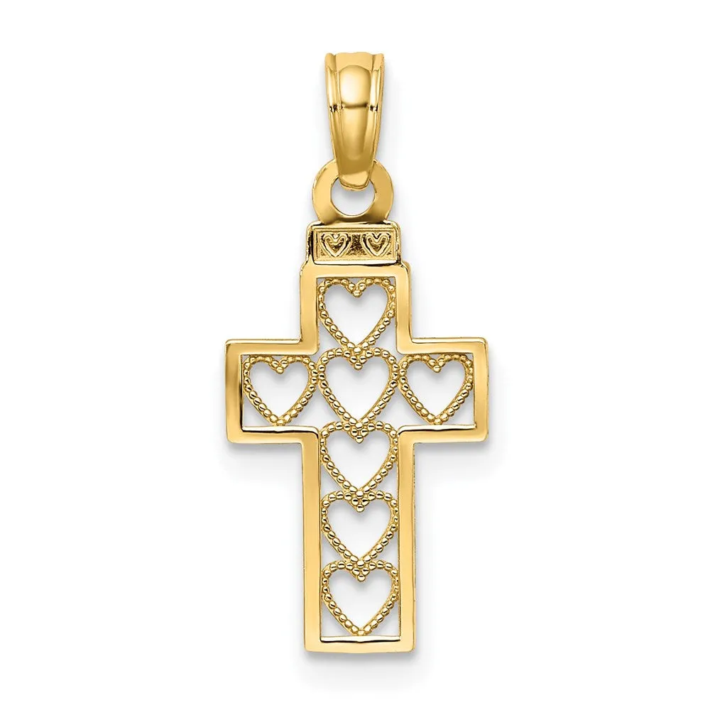 14K Cut-Out Heart Design Cross Charm