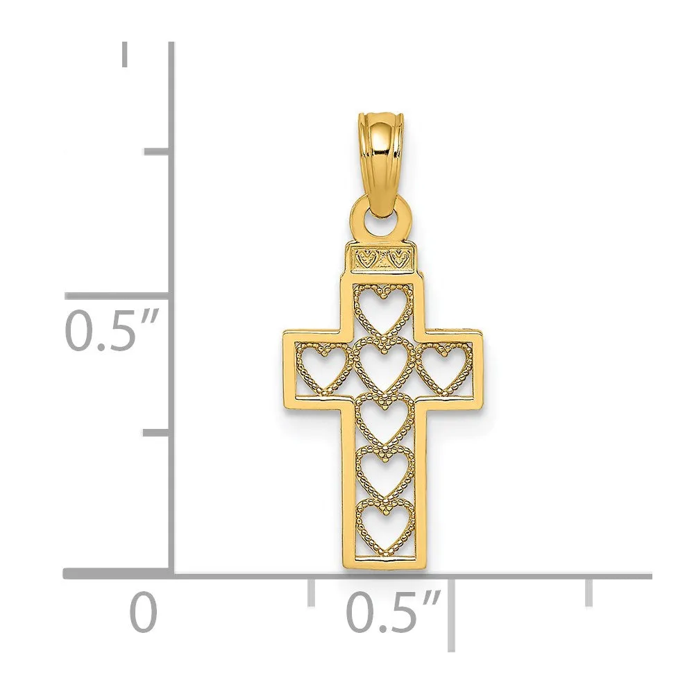 14K Cut-Out Heart Design Cross Charm