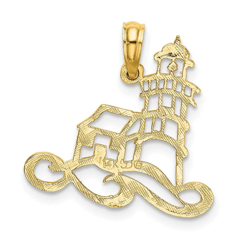 14K Cut-Out Lighthouse w/ Water Charm