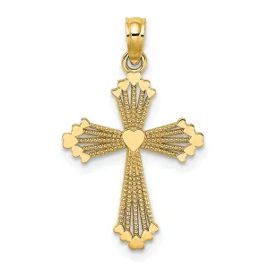14K Cut-Out Stripes Cross w/ Heart Charm