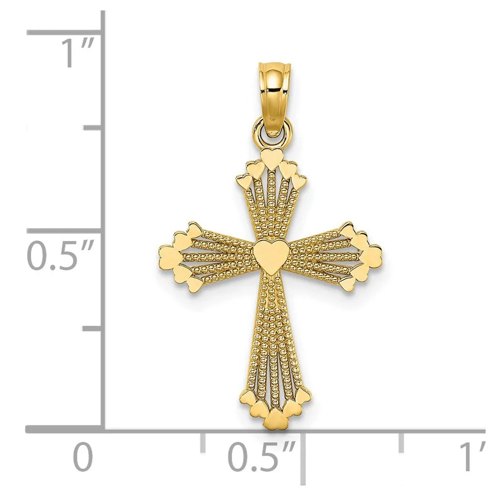 14K Cut-Out Stripes Cross w/ Heart Charm
