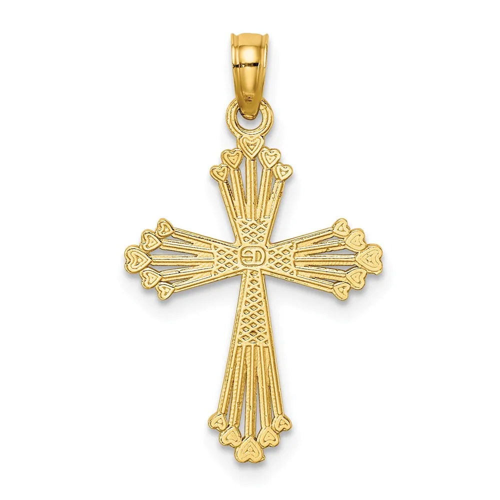 14K Cut-Out Stripes Cross w/ Heart Charm