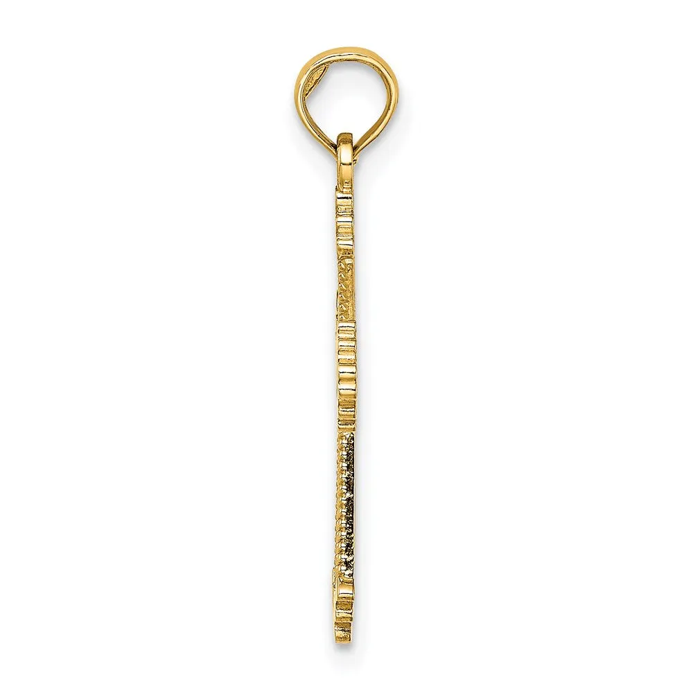14K Cut-Out Stripes Cross w/ Heart Charm