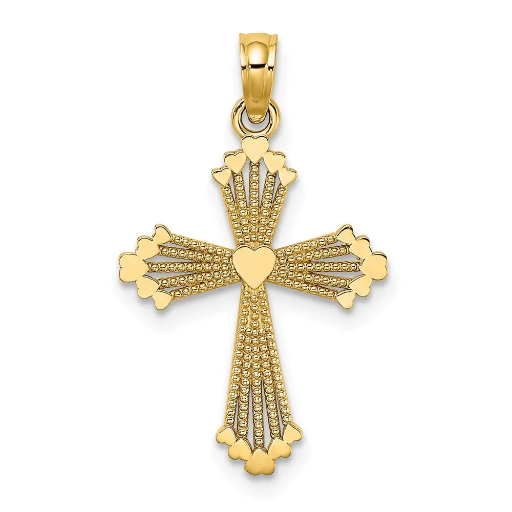 14K Cut-Out Stripes Cross w/ Heart Charm