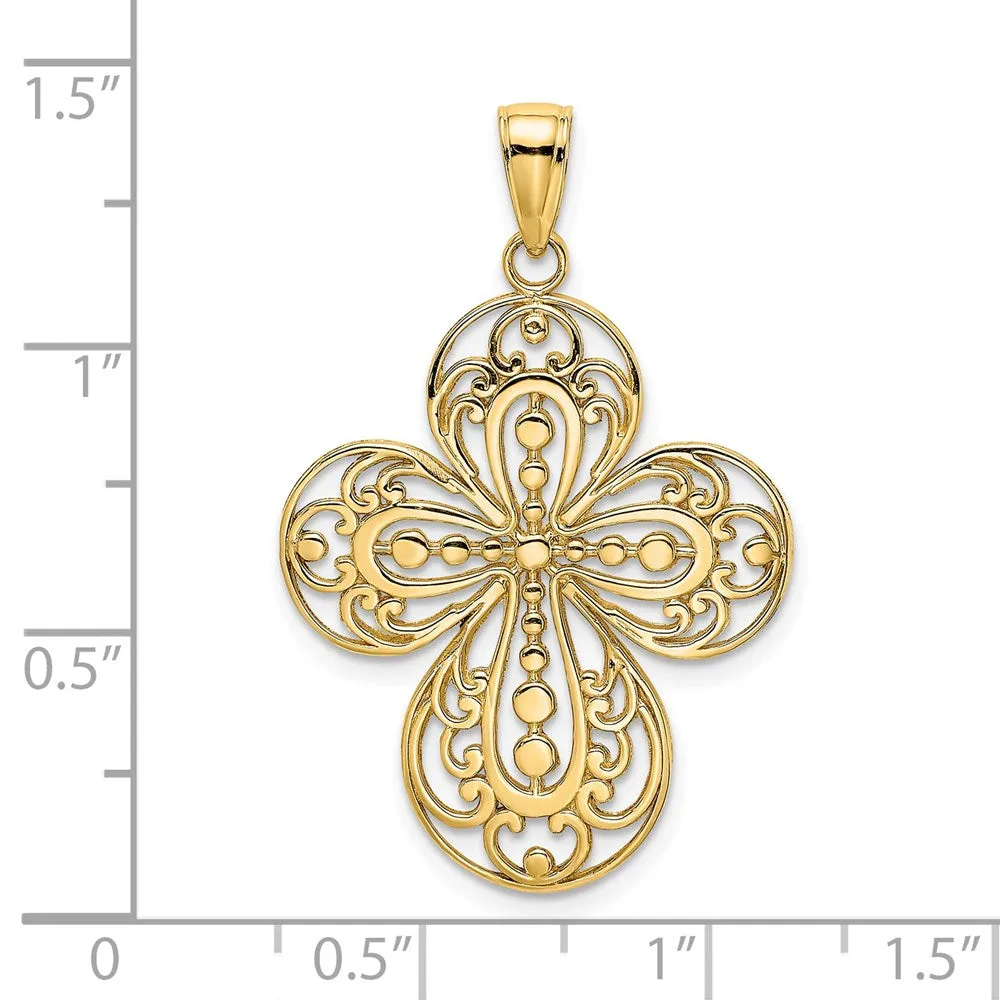 14K Cut-Out w/ Rounded Tips Filigree Cross Charm