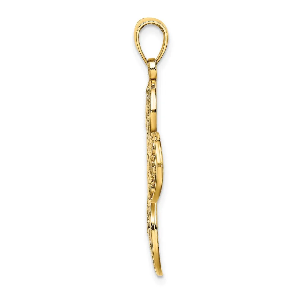 14K Cut-Out w/ Rounded Tips Filigree Cross Charm