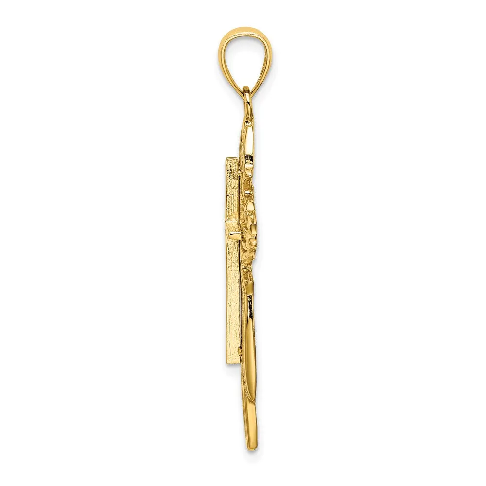 14K Polished and Cut-Out Beaded Cross
