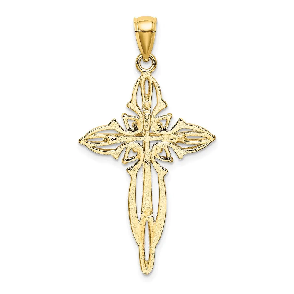 14K Polished and Cut-Out Beaded Cross