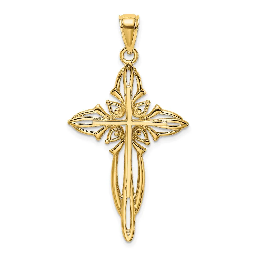 14K Polished and Cut-Out Beaded Cross