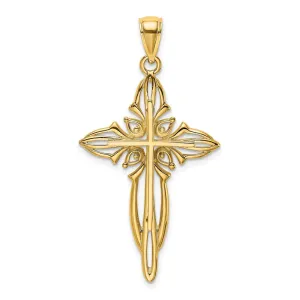 14K Polished and Cut-Out Beaded Cross
