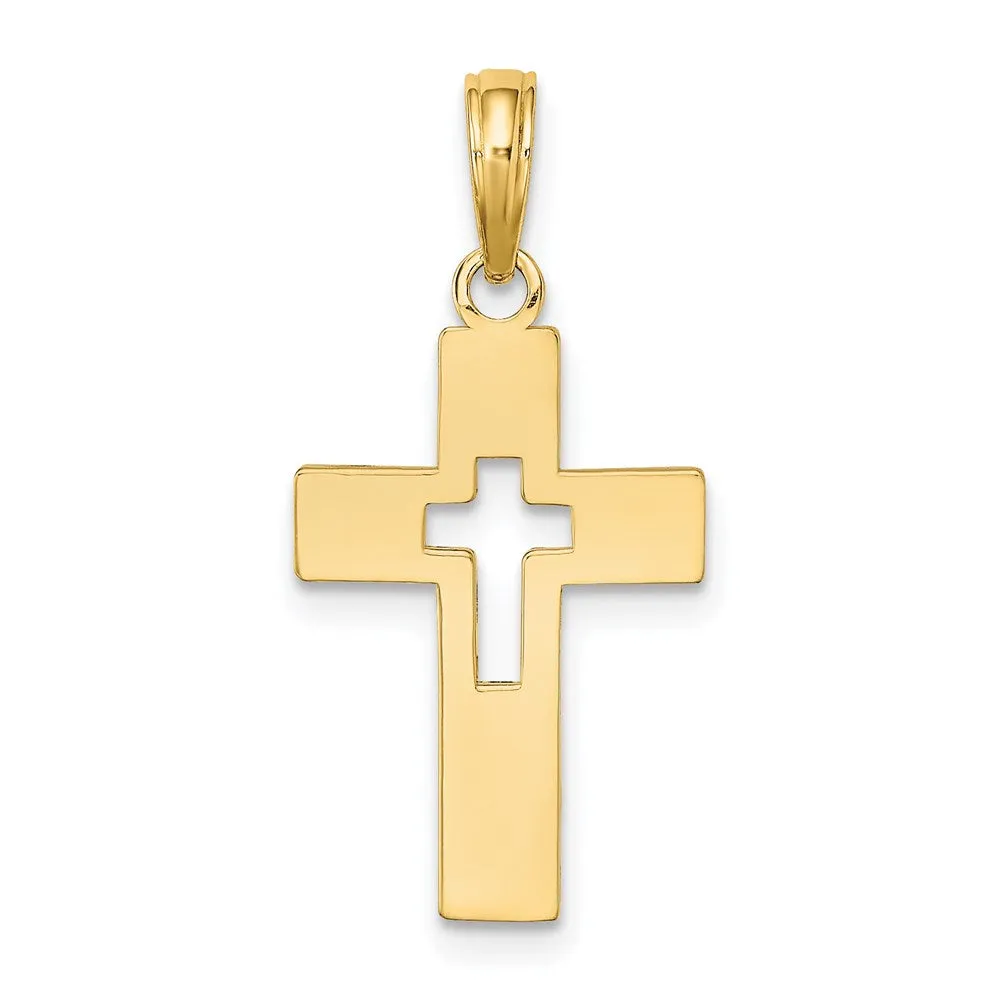 14K Polished Cut-Out Cross Charm