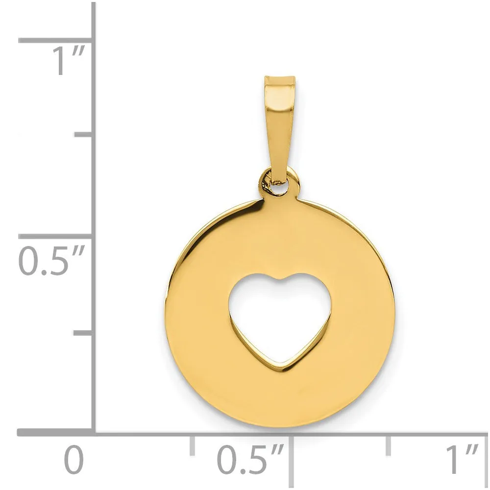 14K Polished Cut-out Heart Circle Disc Pendant