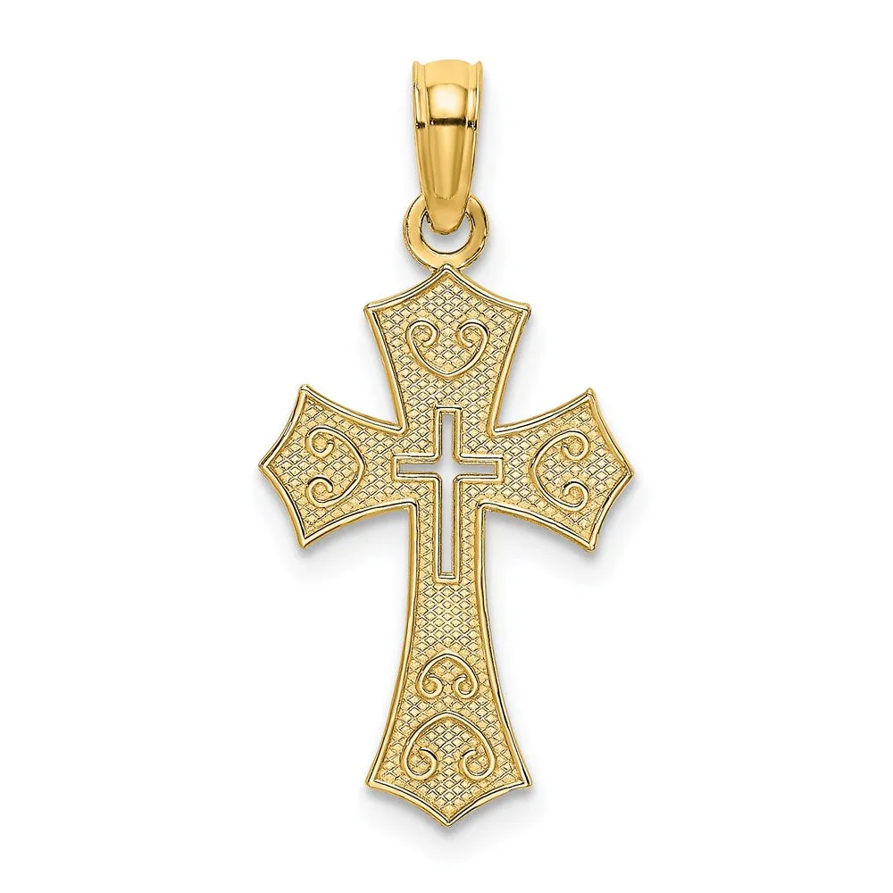 14K Textured Cut-Out Center Cross Charm