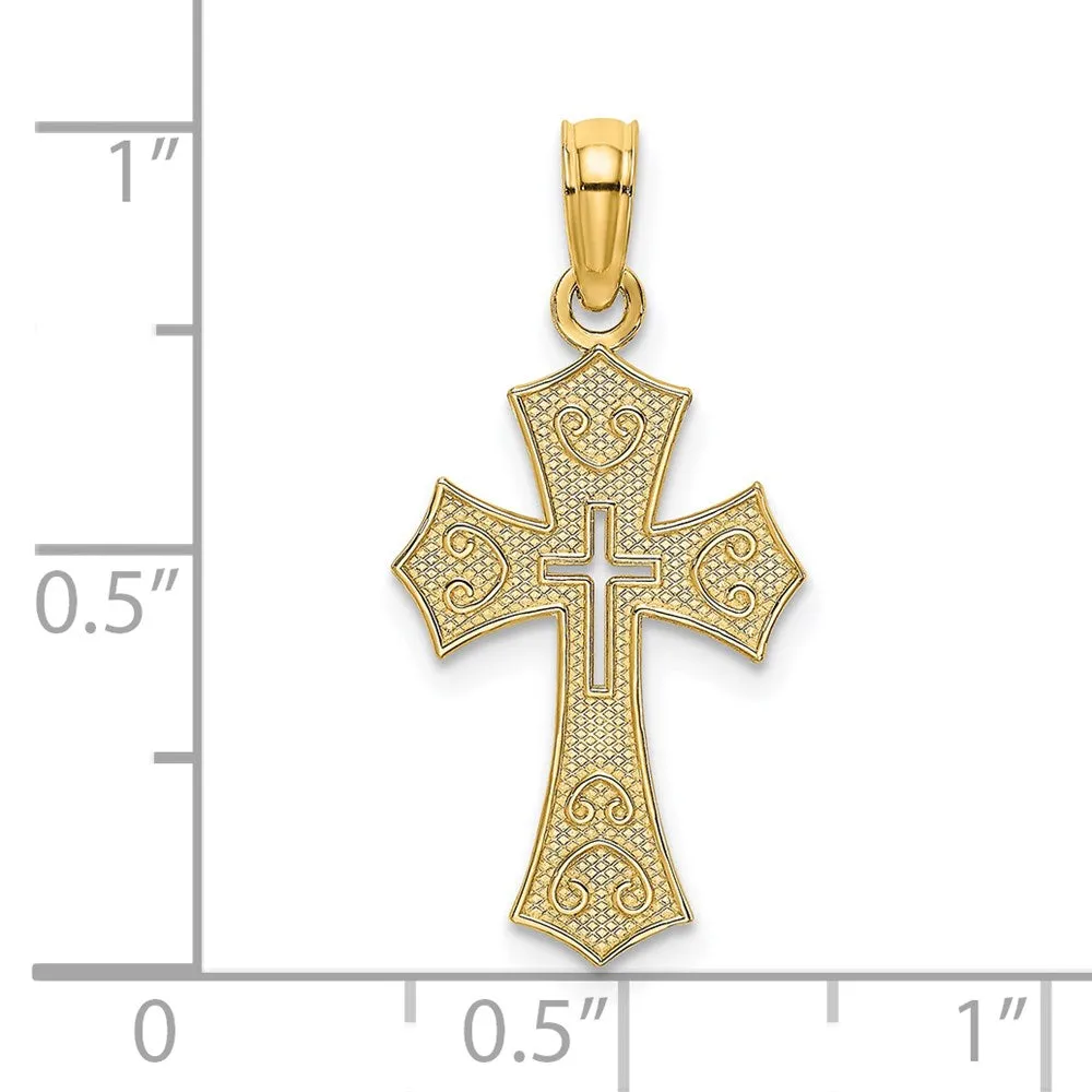 14K Textured Cut-Out Center Cross Charm