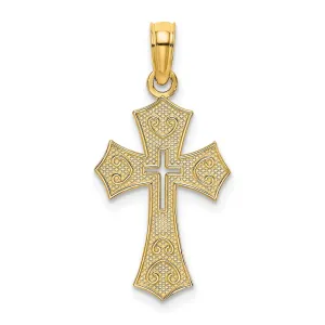 14K Textured Cut-Out Center Cross Charm