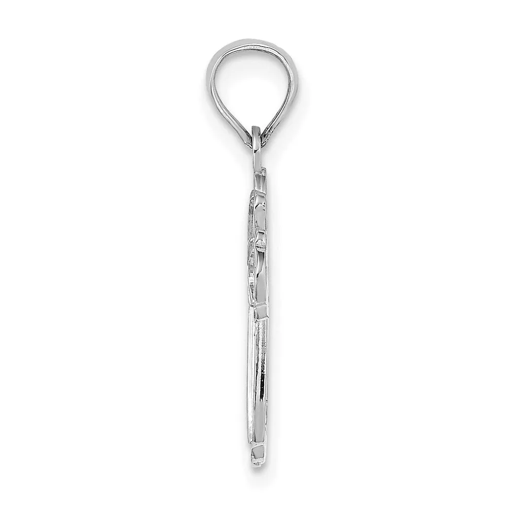 14K White Gold Cut-Out Polished and Textured Cross Charm