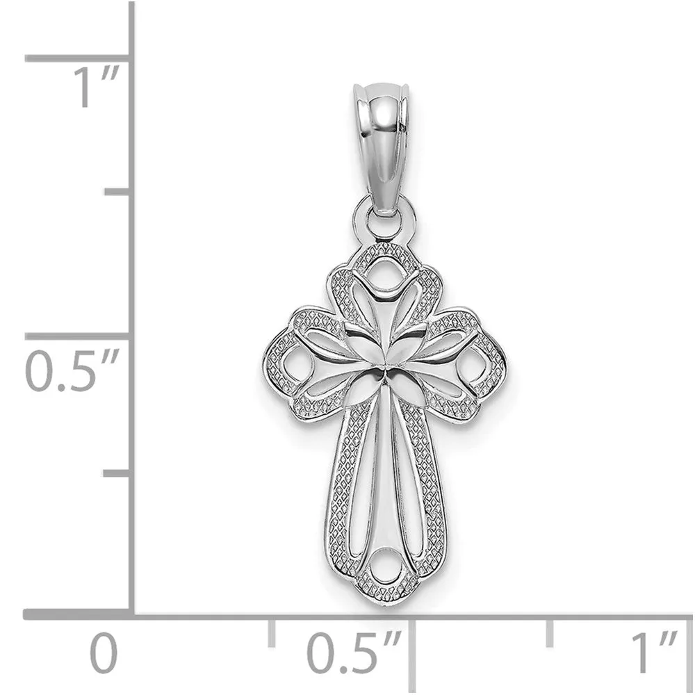 14K White Gold Cut-Out Polished and Textured Cross Charm