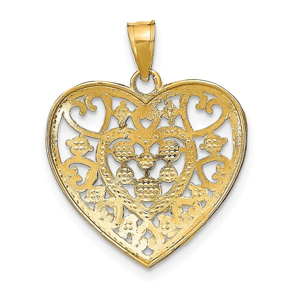 14k w/Rhodium Cut-Out Filigree Heart Charm