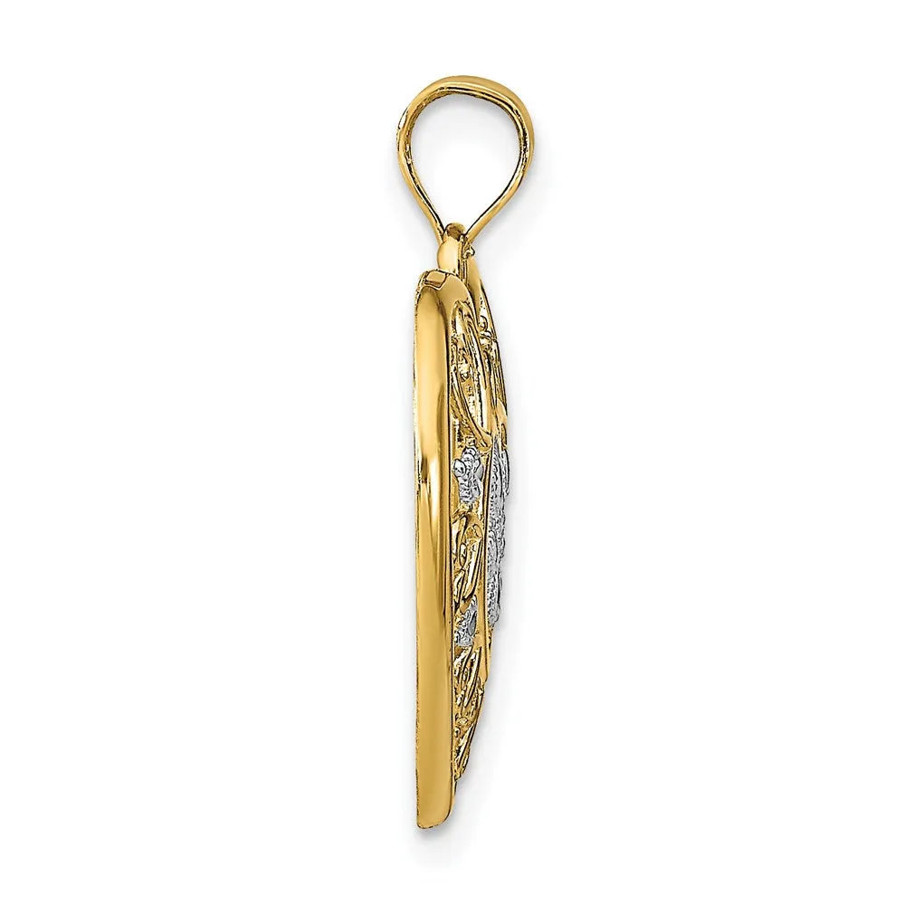 14k w/Rhodium Cut-Out Filigree Heart Charm