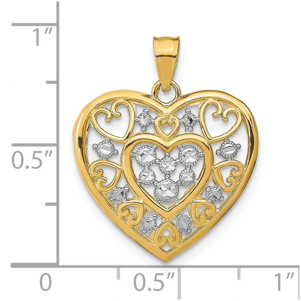14k w/Rhodium Cut-Out Filigree Heart Charm