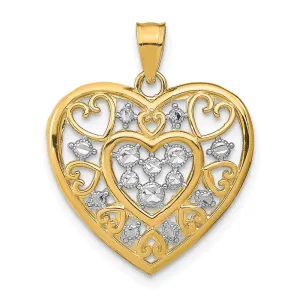 14k w/Rhodium Cut-Out Filigree Heart Charm