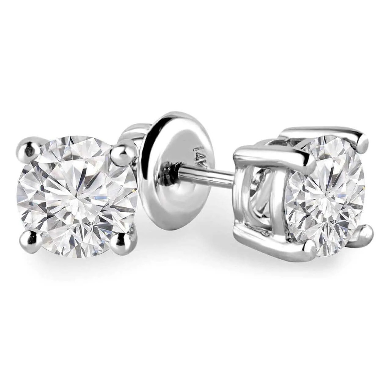 1/5 Carats Total Weight Solitaire Diamond Earrings GH/SI1-SI2 14K White Gold