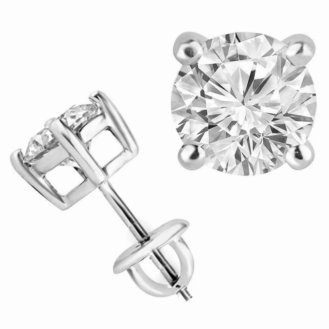 1/5 Carats Total Weight Solitaire Diamond Earrings GH/SI1-SI2 14K White Gold