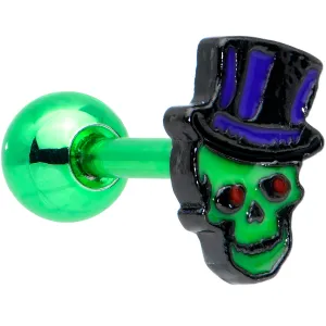 16 Gauge 1/4 Green Top Hat Skull Halloween Cartilage Tragus Earring