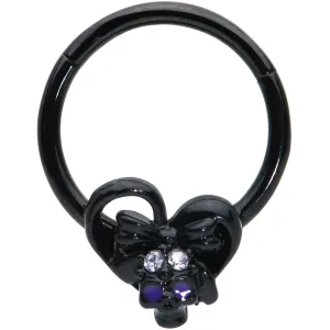 16 Gauge 3/8 Clear Gem Black Heart Skull Bow Hinged Segment Ring