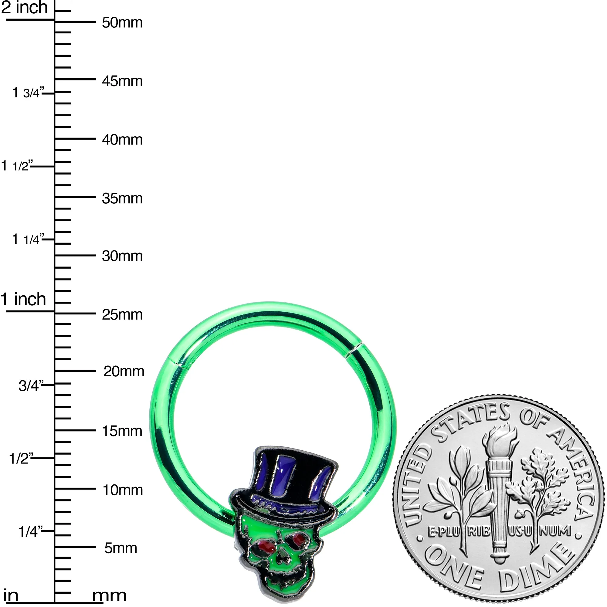 16 Gauge 3/8 Green Top Hat Skull Halloween Hinged Segment Ring