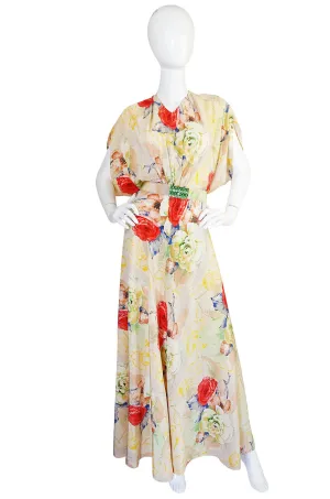 1930s Bias Cut Beautiful Floral Print Silk Flapper Gown