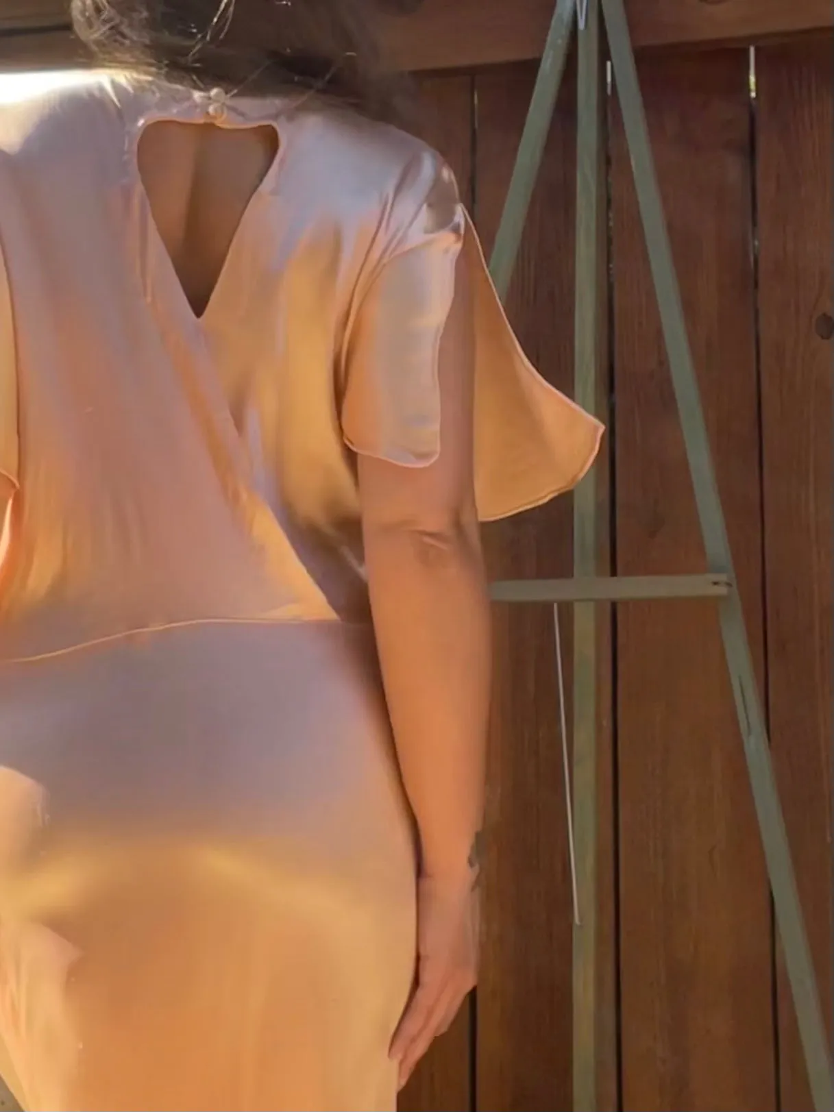 1930s Rayon Satin Bias Cut Peachy Salmon Dress