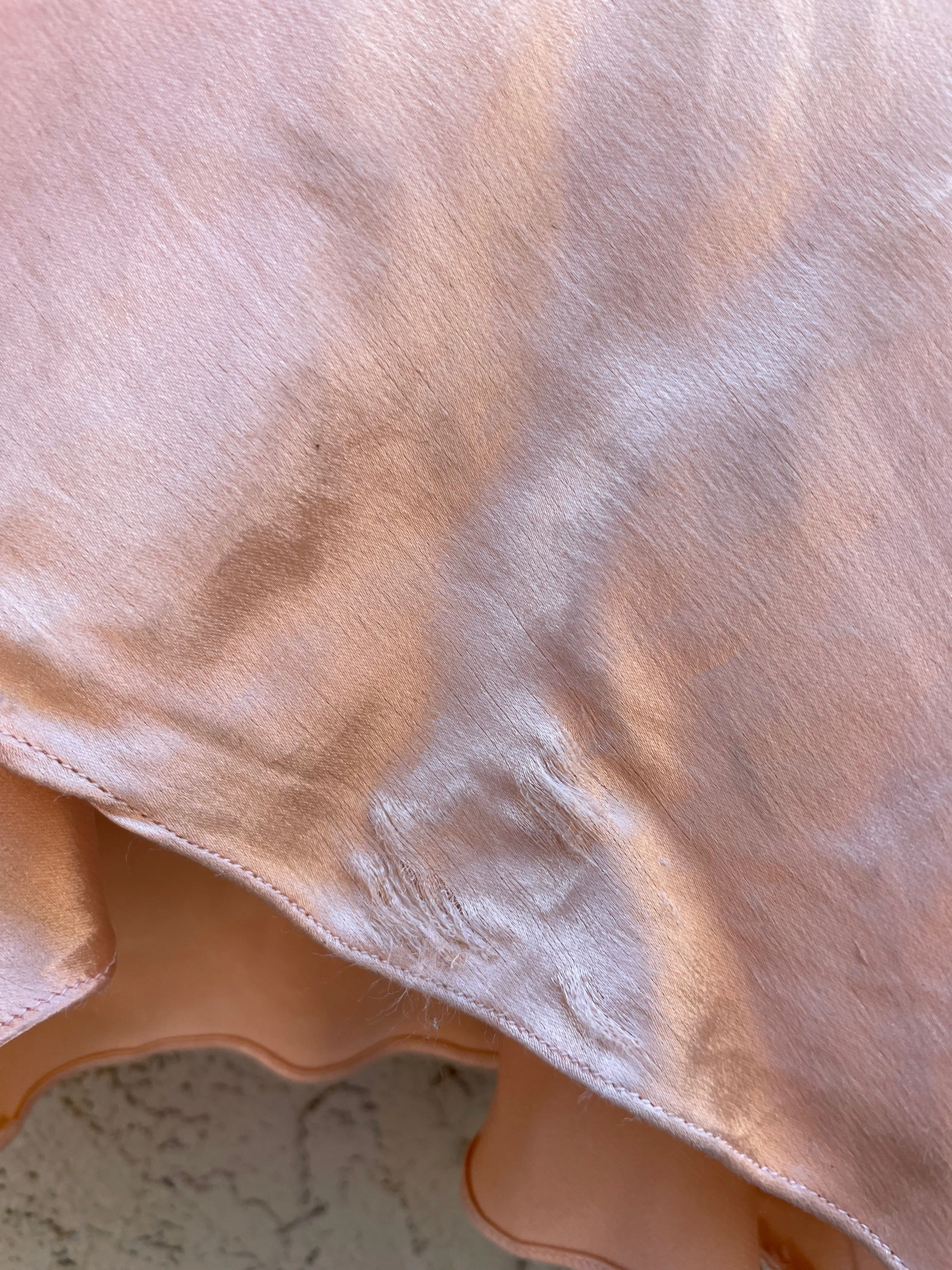 1930s Rayon Satin Bias Cut Peachy Salmon Dress