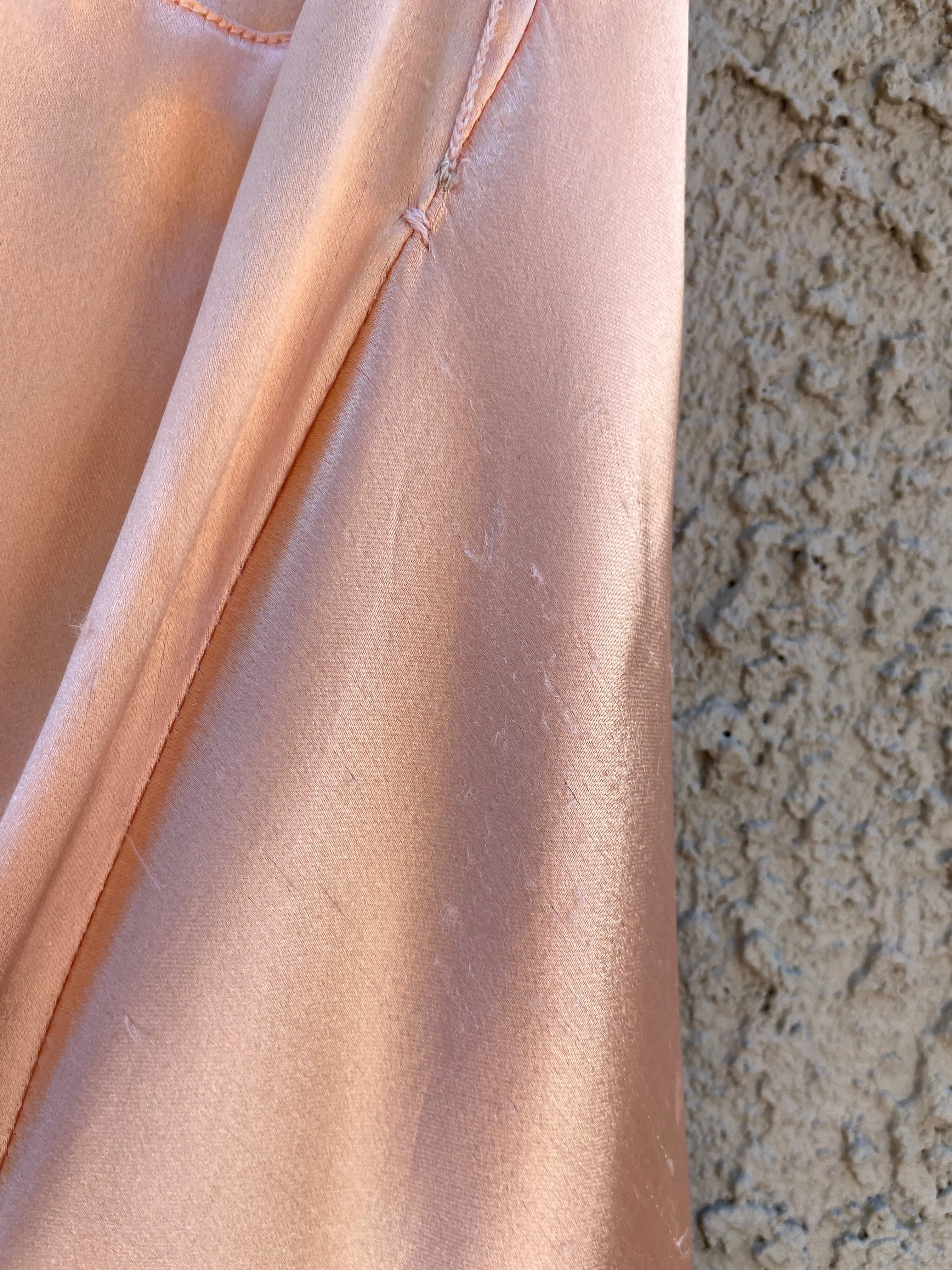 1930s Rayon Satin Bias Cut Peachy Salmon Dress