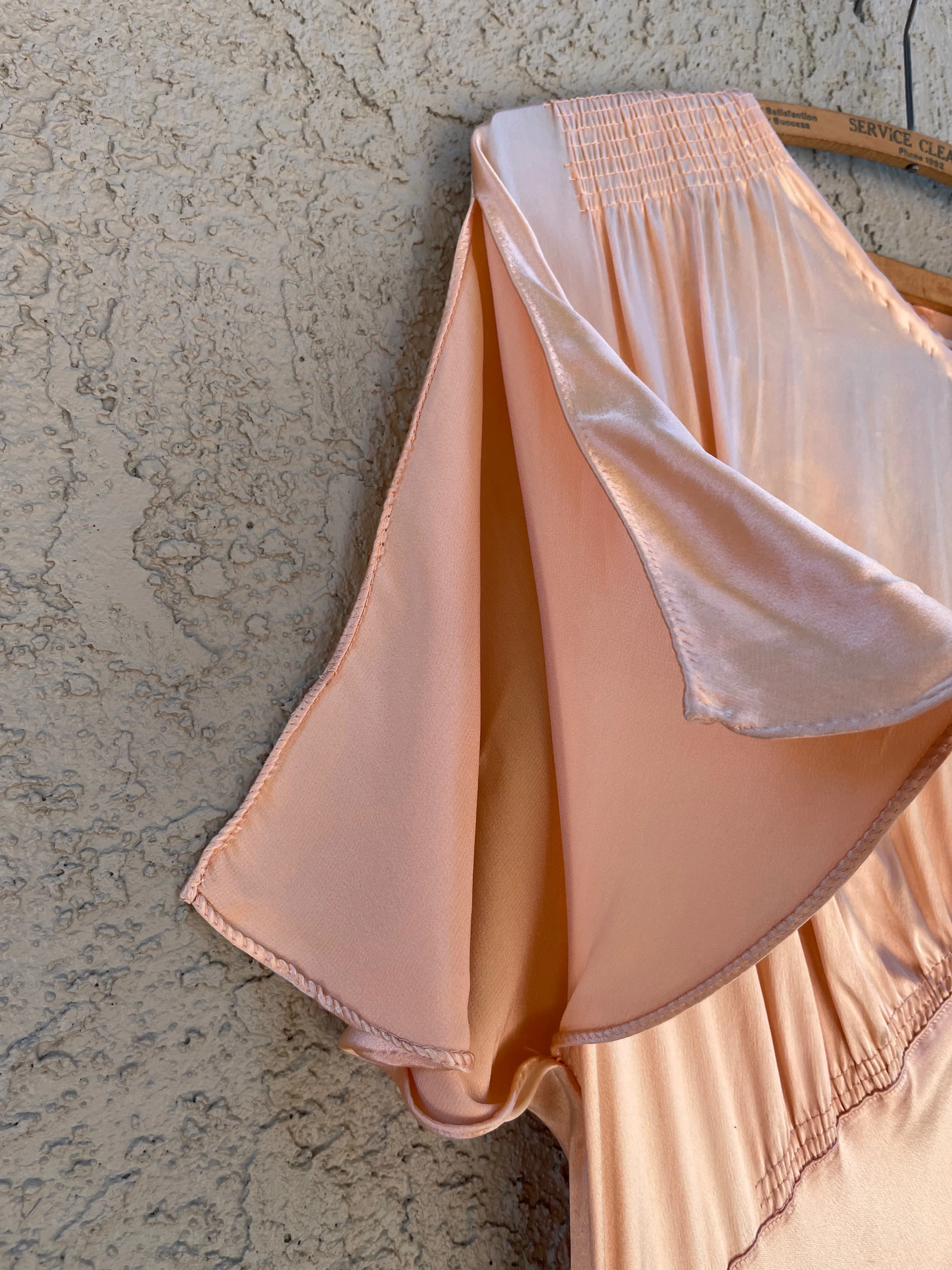 1930s Rayon Satin Bias Cut Peachy Salmon Dress