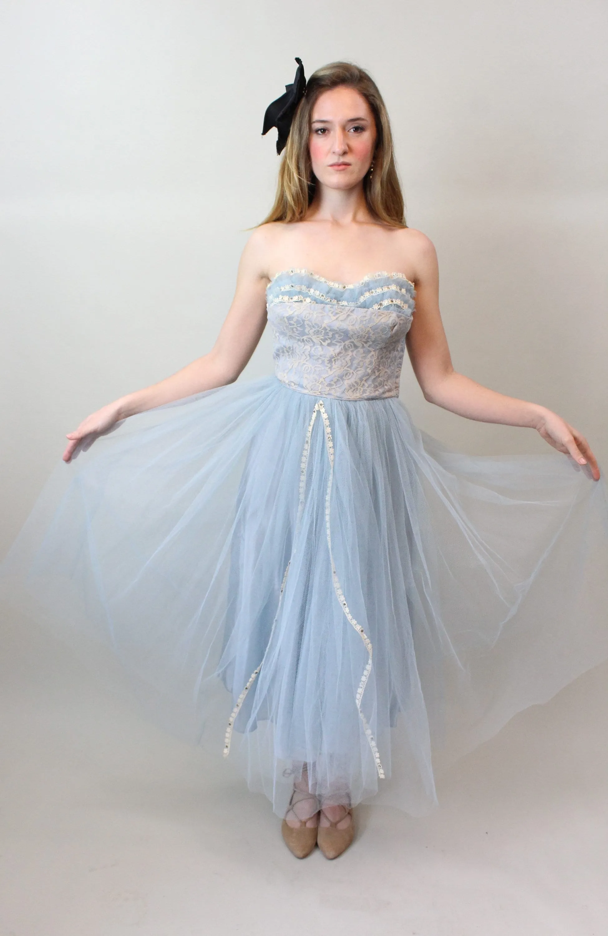 1950s blue CUPCAKE lace tulle dress small  | new spring summer