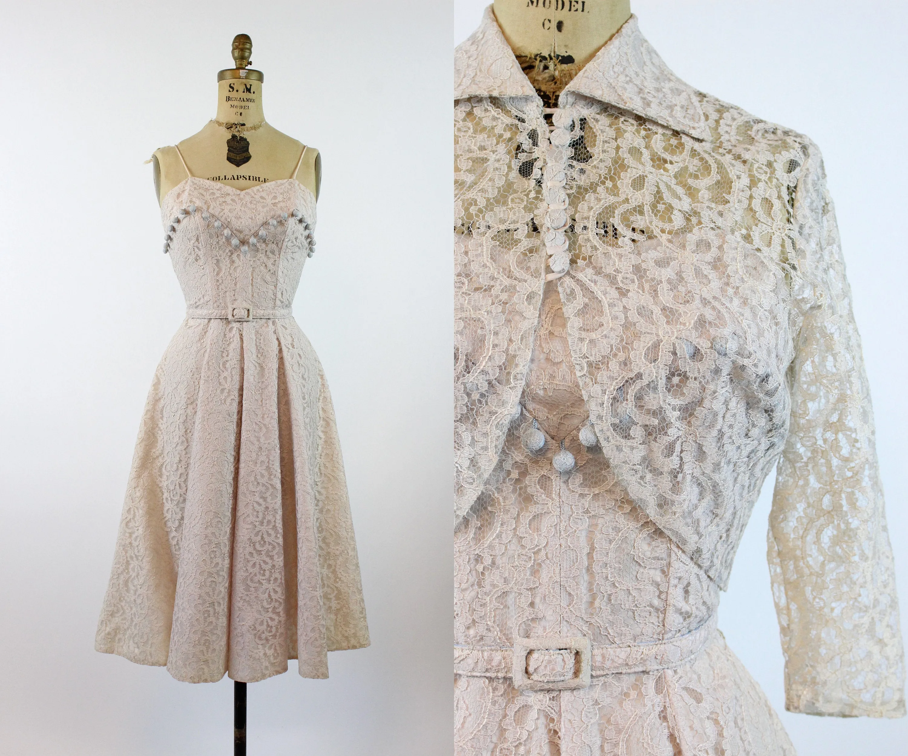 1950s LACE dress and BOLERO xs | new spring