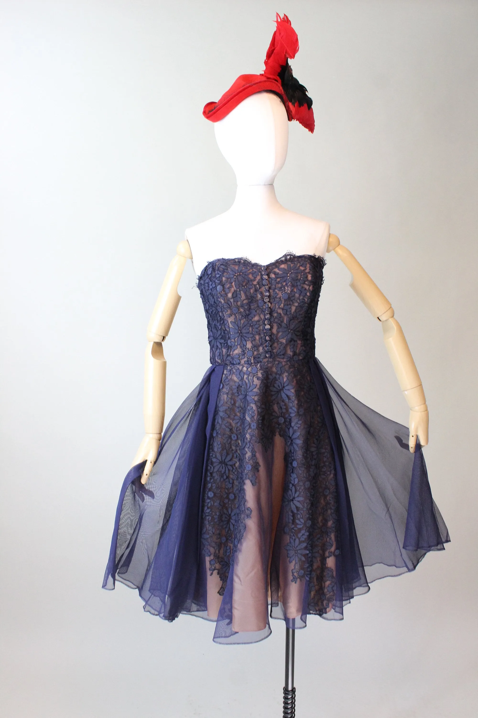1950s PEGGY HUNT strapless OVERSKIRT dress small  | new spring summer