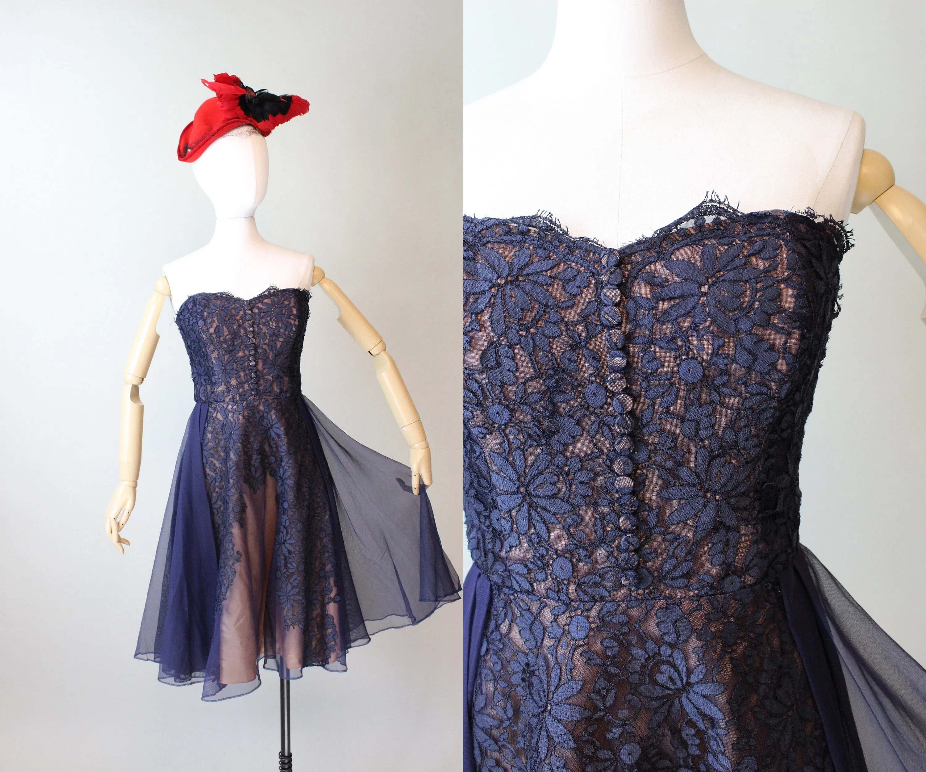 1950s PEGGY HUNT strapless OVERSKIRT dress small  | new spring summer