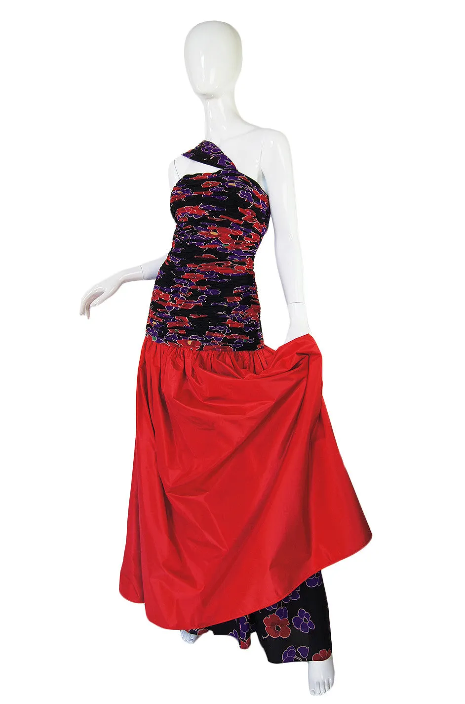 1980s One Shoulder Silk Valentino Gown